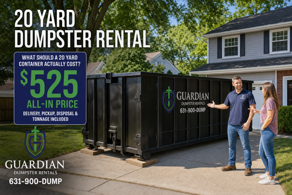 20 Yard Dumpster Rental Amityville, NEW YORK — What should a 20 yard container actually cost in Amityville — and what's included in the price?. The number that matters is the all-in price: delivery, pickup,.