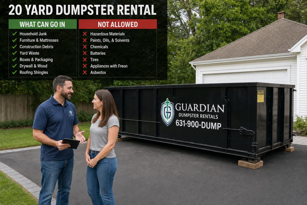 20 Yard Dumpster Rental Amityville, NEW YORK — What can I put in a 20 yard container, and what is not allowed?.