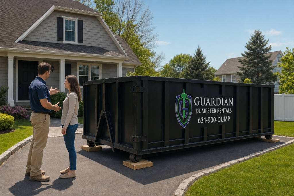 Roofing Dumpster Rental Dix Hills — Can the dumpster be placed on my driveway without damaging it?.